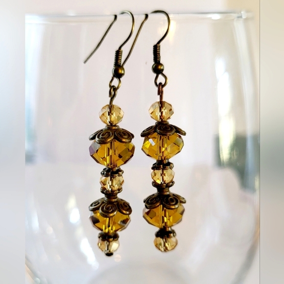 Vintage faceted glass boho earrings handcrafted - Picture 2 of 3